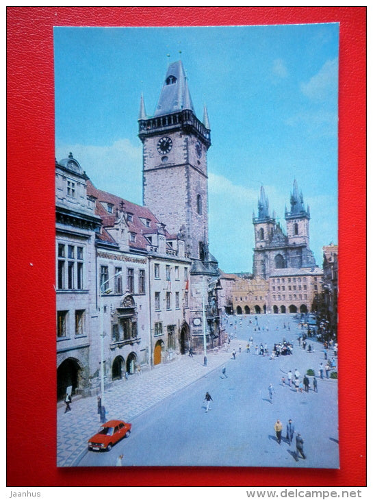 view of the Old Town Square - cars - Prague - Praha - 1975 - Czech Republic - unused - JH Postcards