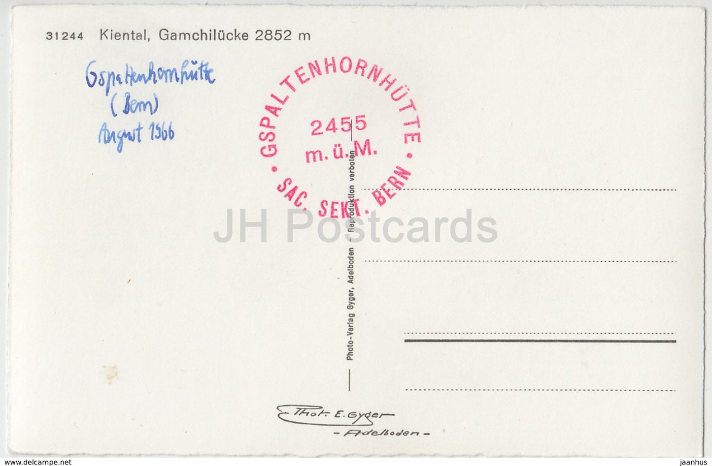 Kiental - Gamchilucke 2852 m - 3124 - Schweiz - 1966 - gebraucht
