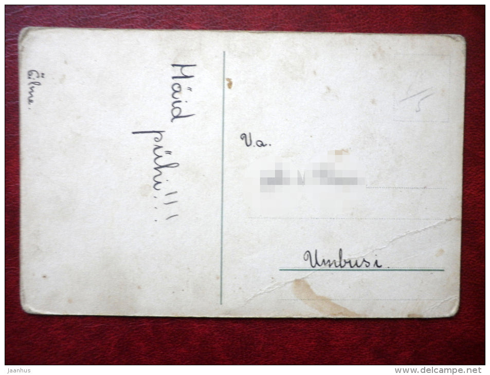 Easter Greeting Card - girl - eggs - basket - bells - 1920s-1930s - Estonia - used - JH Postcards