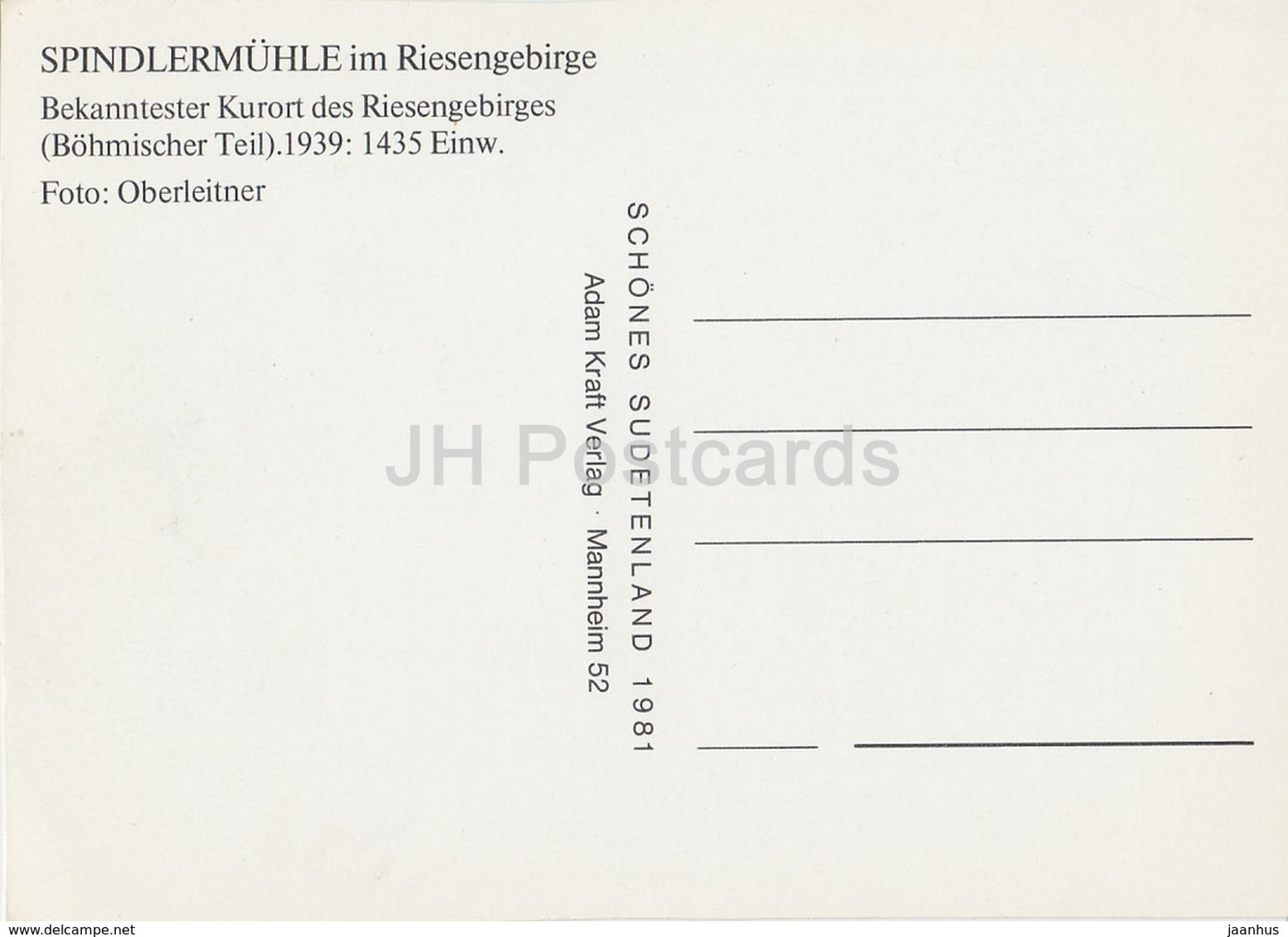 Spindleruv Mlyn - Spindlermuhle im Riesengebirge - thin paper postcard - Czech Republic - unused