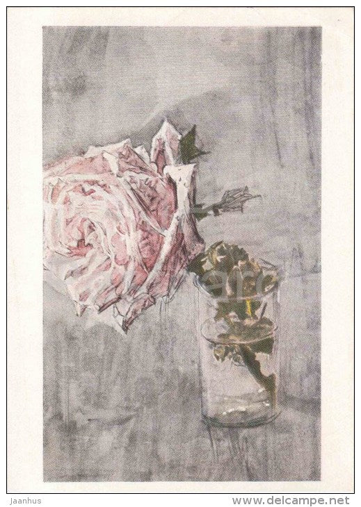 painting by M. Vrubel - Rose in the Glass - russian art - used - JH Postcards