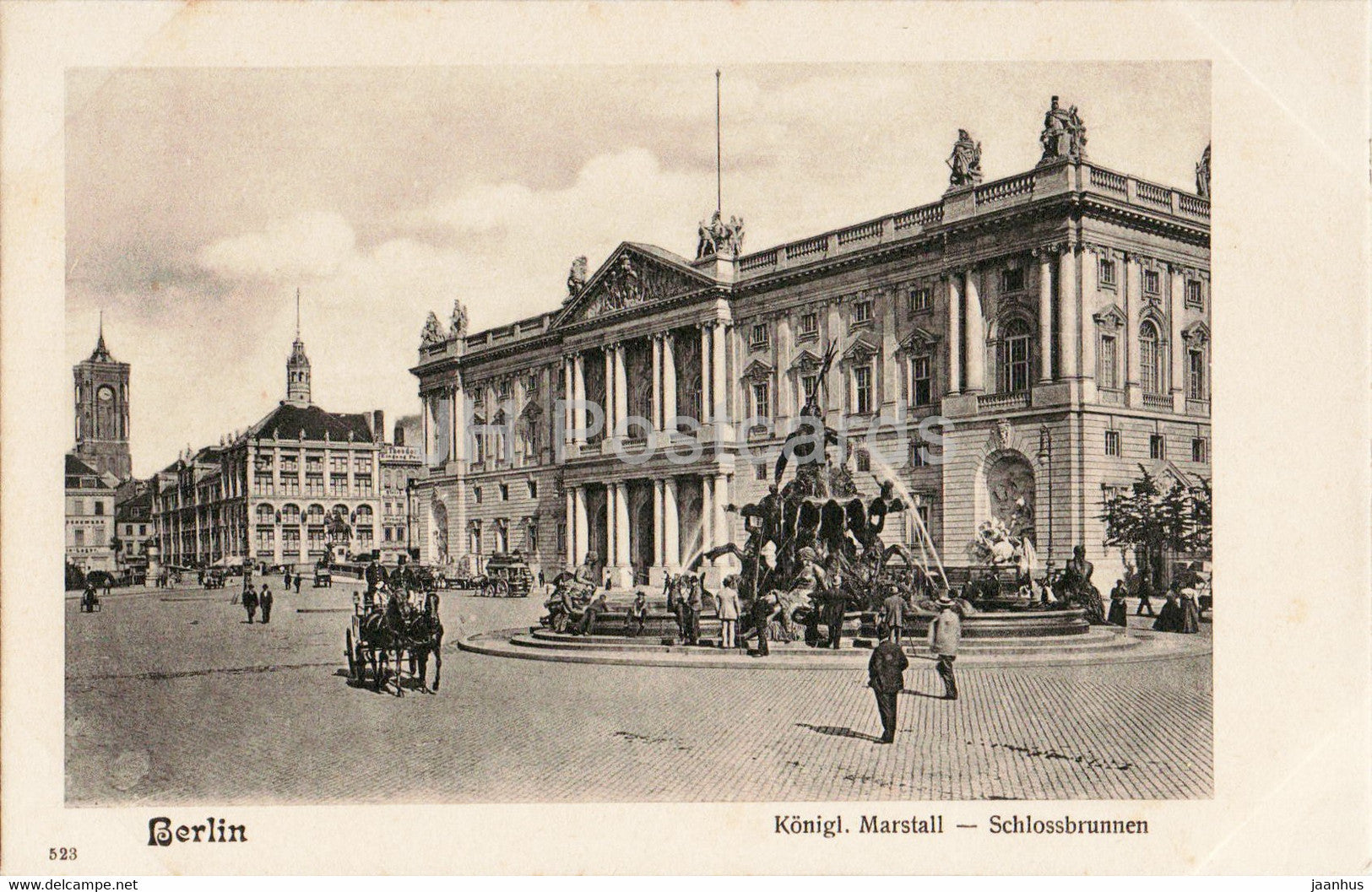 Berlin - Konigl Marstall - Schlossbrunnen - horse carriage - 523 - old postcard - Germany - unused - JH Postcards