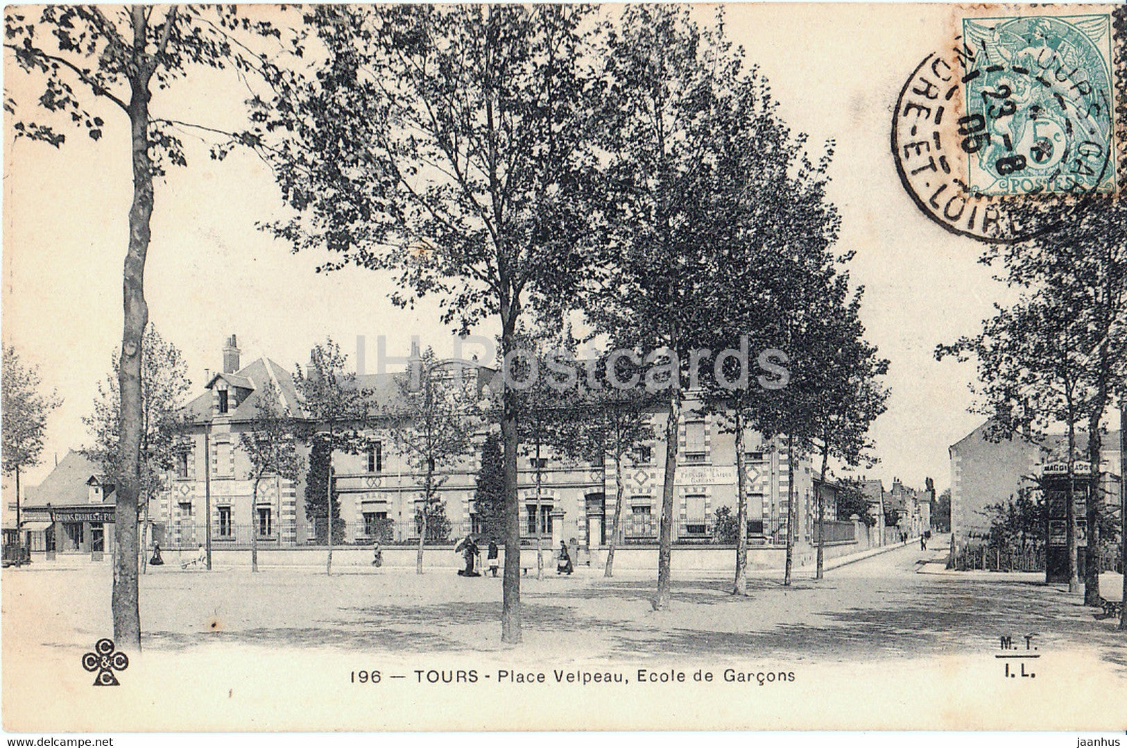 Tours - Place Velpeau - Ecole de Garcons - 196 - old postcard - 1905 - France - used - JH Postcards