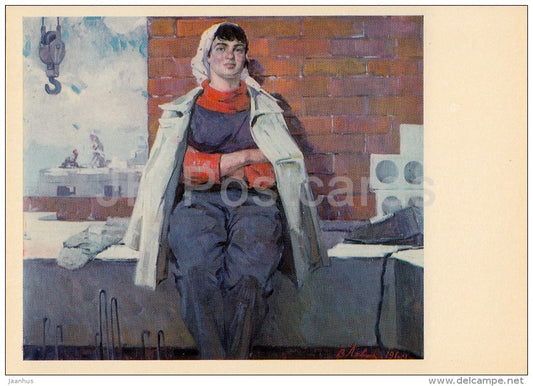 painting by V. Akhvlediani - Portrait of Construction Worker Parkhomenko - Georgian art - 1977 - Russia USSR - unused - JH Postcards
