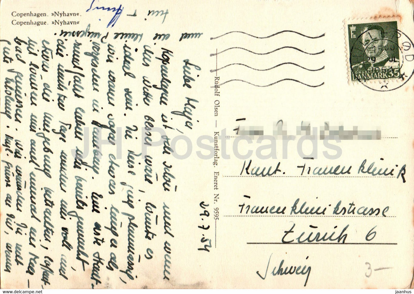 Copenhagen - Kopenhagen - Nyhavn - ship - old postcards - 9595 - 1954 - Denmark - used