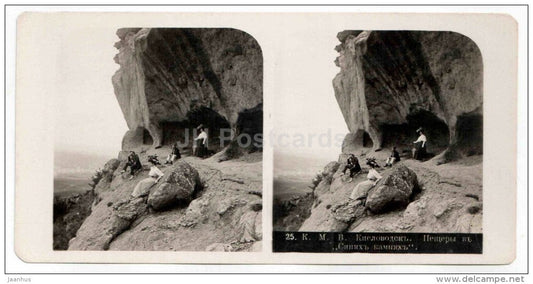 Caves at Siniye Kamni - Kislovodsk - Caucasus - Russia - Russie - stereo photo - stereoscopique - old photo - JH Postcards
