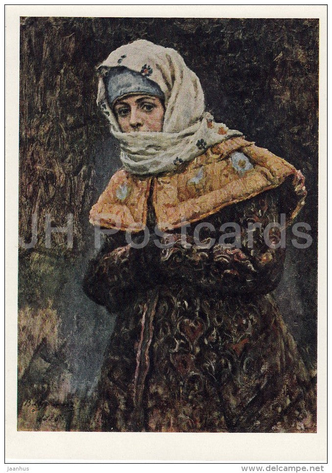 painting by V. Surikov - Boyaryshnia in yellow coat and white kerchief - Russian art - 1966 - Russia USSR - unused - JH Postcards