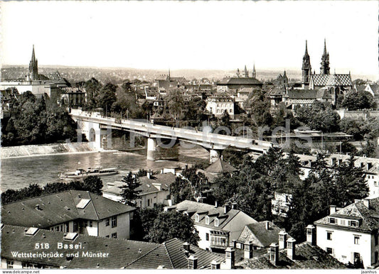 Basel - Wettsteinbrucke und Munster - bridge - 518 - old postcard - Switzerland - unused - JH Postcards