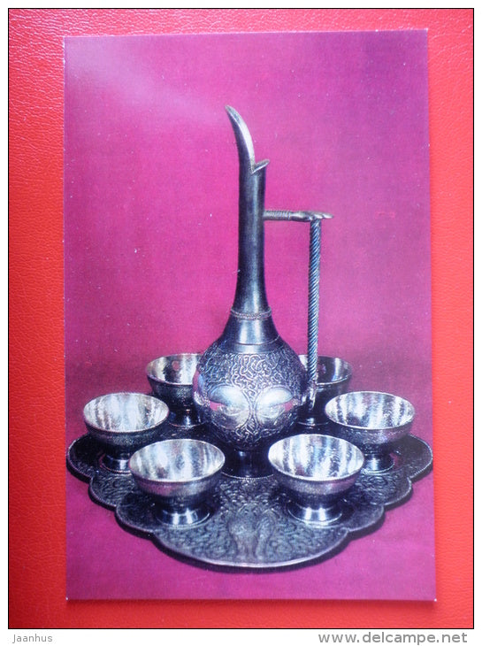 Brandy service , silver - Georgian Chasing - 1970 - Russia USSR - unused - JH Postcards