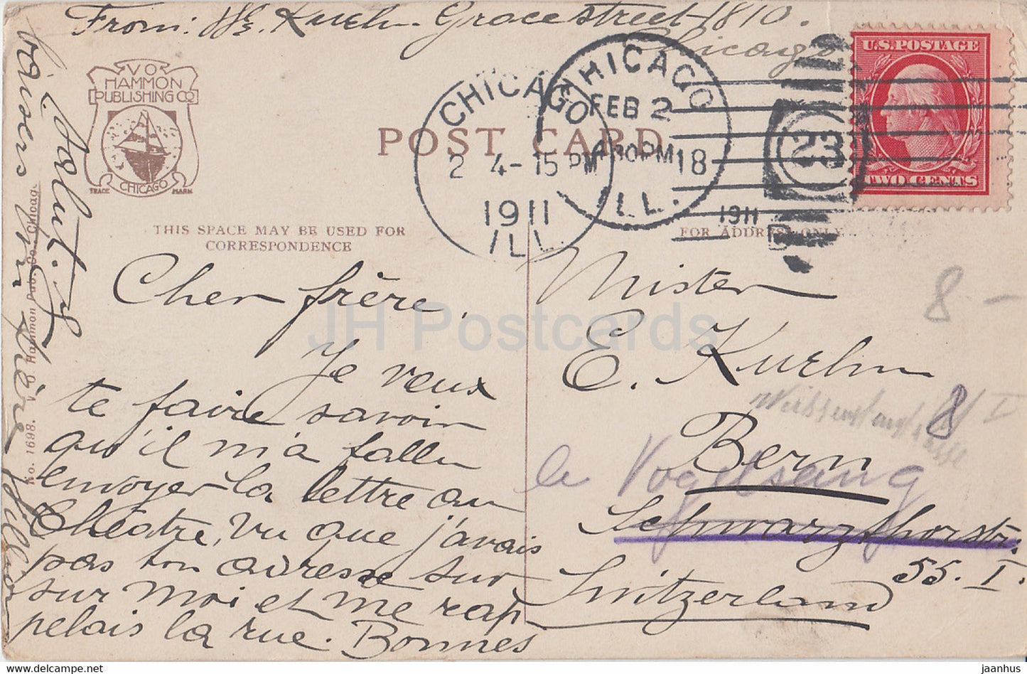 Chicago – Noon Hour on State Street – Illinois – Straßenbahn – Auto – 1698 – alte Postkarte – 1911 – Vereinigte Staaten USA – gebraucht
