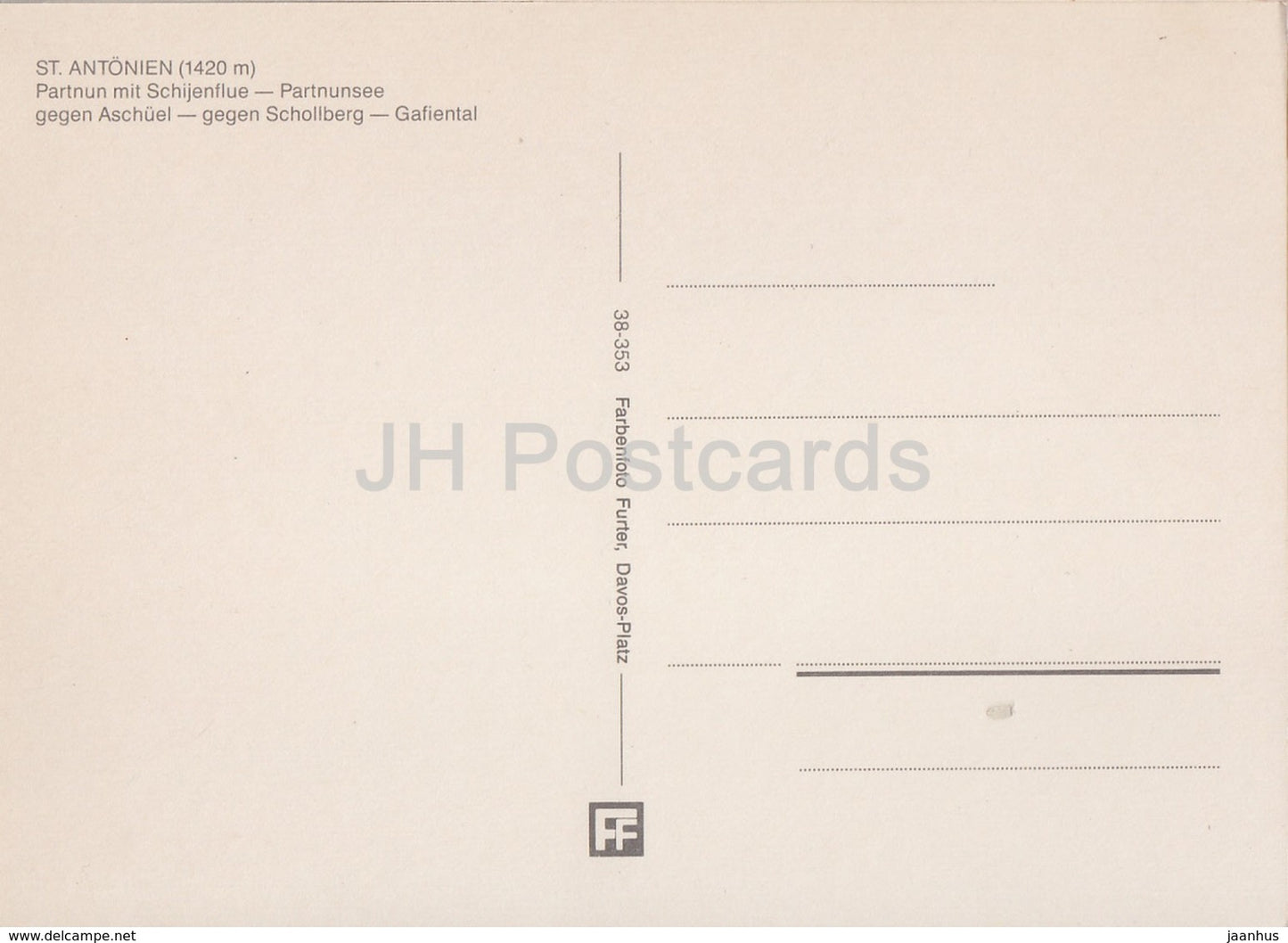 St Antonien 1420 m - Partnun mit Schijenflue - Partnunsee - Schollberg - Gafiental - Switzerland - unused
