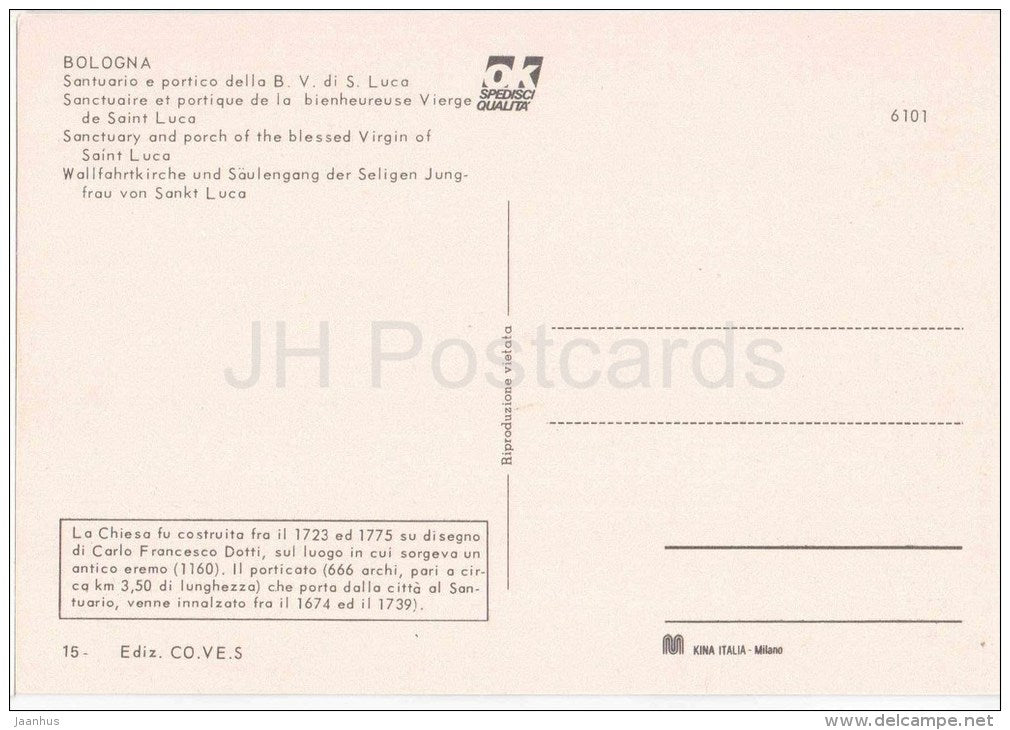 Santuario e portico della B.V. di S. Luca - sanctuary - Bologna - Emilia-Romagna - 6101 - Italia - Italy - unused - JH Postcards