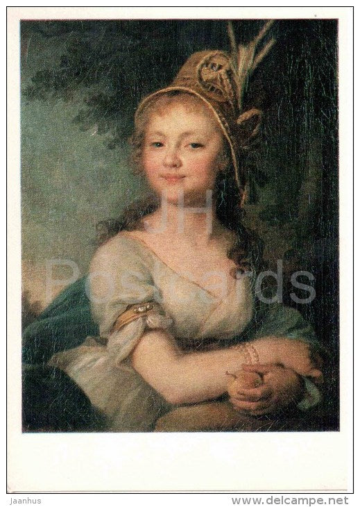 painting by V. Borovikovsky - portrait of V. Arsenyeva - young woman - russian art - unused - JH Postcards