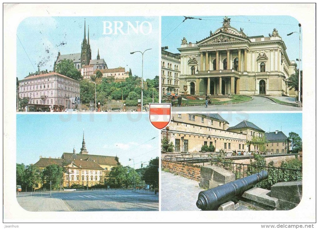 Brno - city view - architecture - theatre - old cannon - Czechoslovakia - Czech - used 1988 - JH Postcards