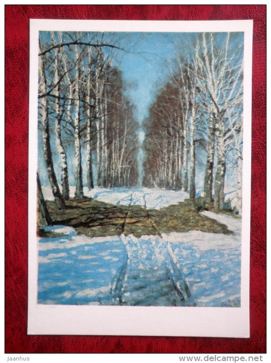 Painting by Igor Grabar - Birch-tree Walk . 1940 - winter - russian art - unused - JH Postcards