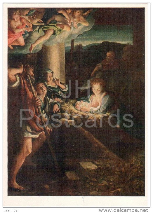 painting by Correggio - Die Heilige Nacht . The Holy Night - Mary - Jesus - italian art - unused - JH Postcards