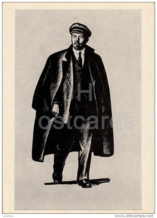 engraving by M. Langleben - Lenin - Soviet engraving - Russian art - 1968 - Russia USSR - unused - JH Postcards