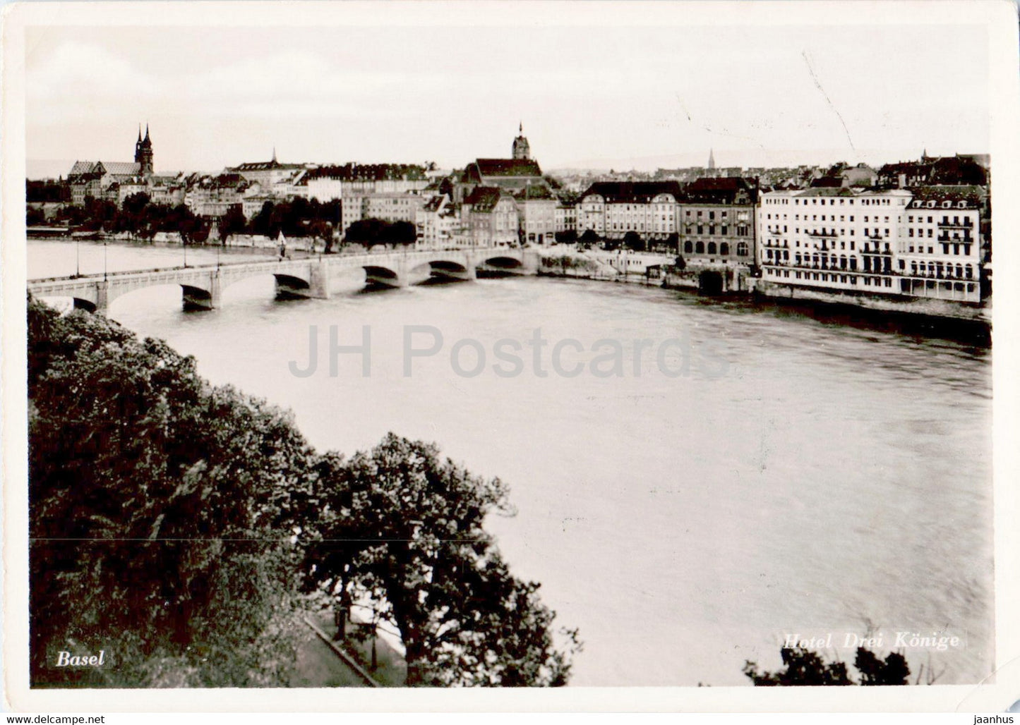 Basel - Hotel Drei Konige - bridge - 547 - old postcard - Switzerland - used - JH Postcards