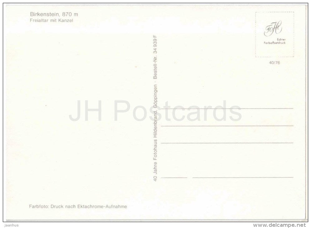 Birkenstein 870 m - Freialtar mit Kanzel - 40/76 - Germany - ungelaufen - JH Postcards