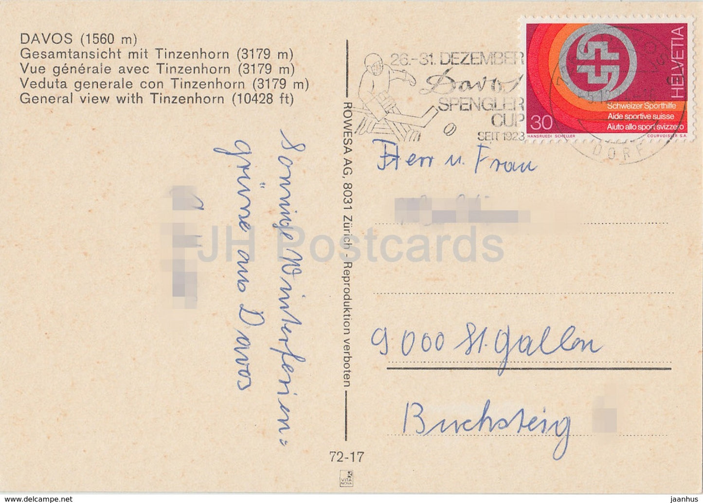 Davos 1560 m - Gesamtansicht mit Tinzenhorn 3179 m - 800 - 1974 - Switzerland - used