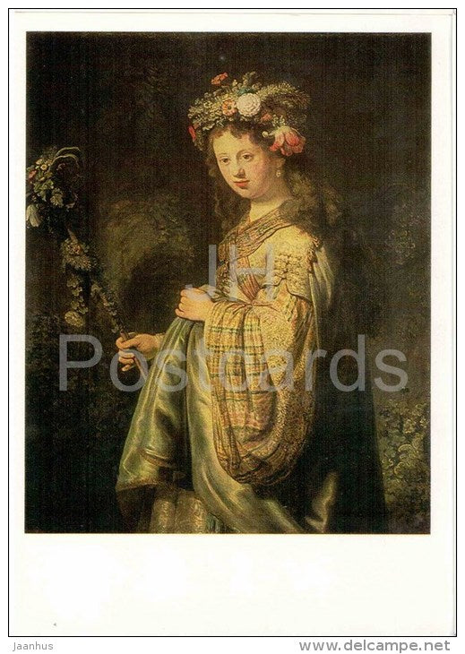 painting by Rembrandt - Saskia as Flora , 1664 - dutch art - unused - JH Postcards