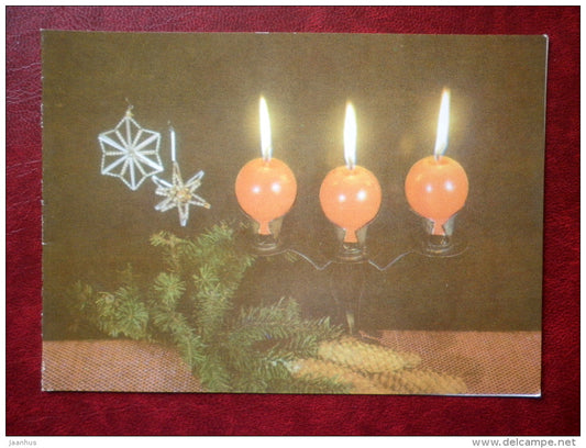 New Year Greeting card - cones - decorations - candles - 1971 - Estonia USSR - used - JH Postcards
