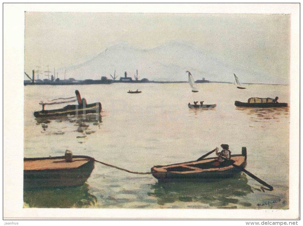 painting by Albert Marquet - Vesuvius - boat - volcano - french art - unused - JH Postcards