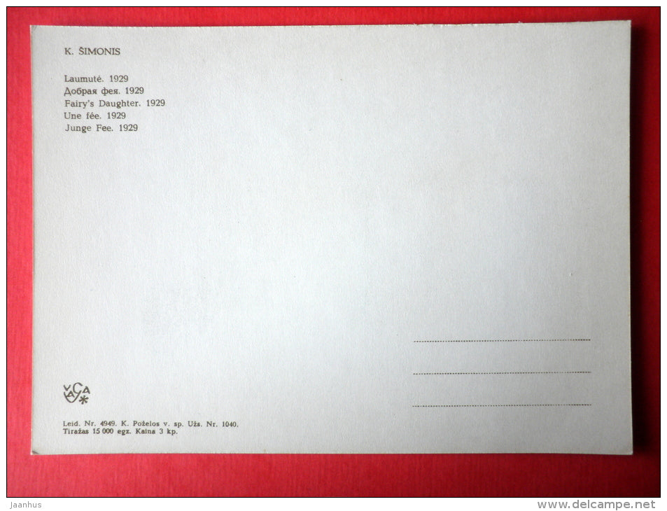 painting by Kazys Simonis - Fairy`s Daughter . 1929 - lithuanian art - unused - JH Postcards