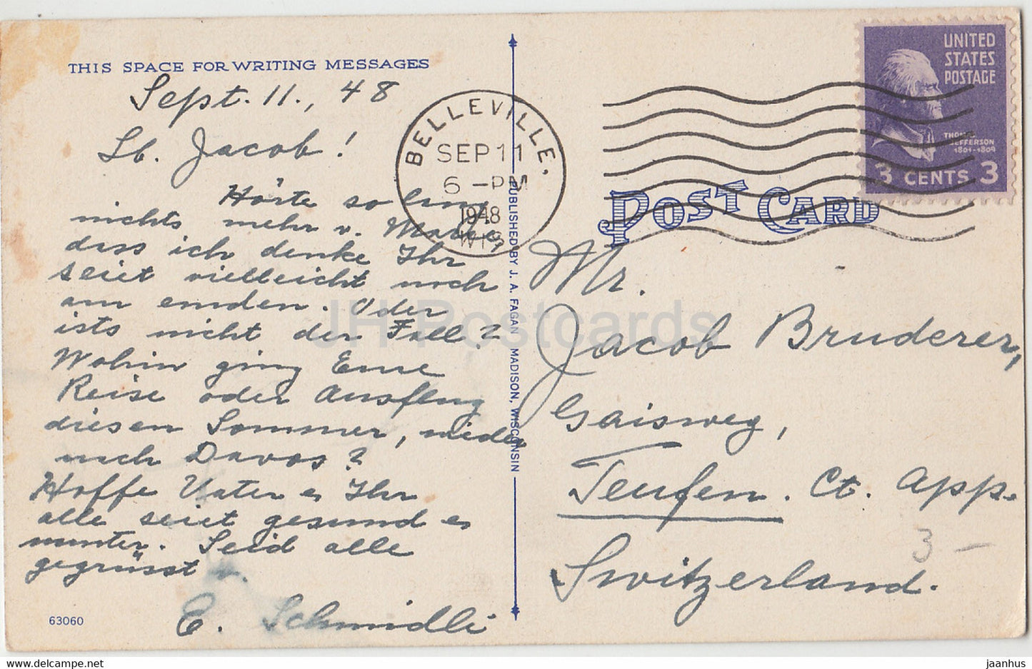Madison - Vue des bâtiments universitaires depuis Agricultural Hall - carte postale ancienne - 1948 - États-Unis - USA - utilisé