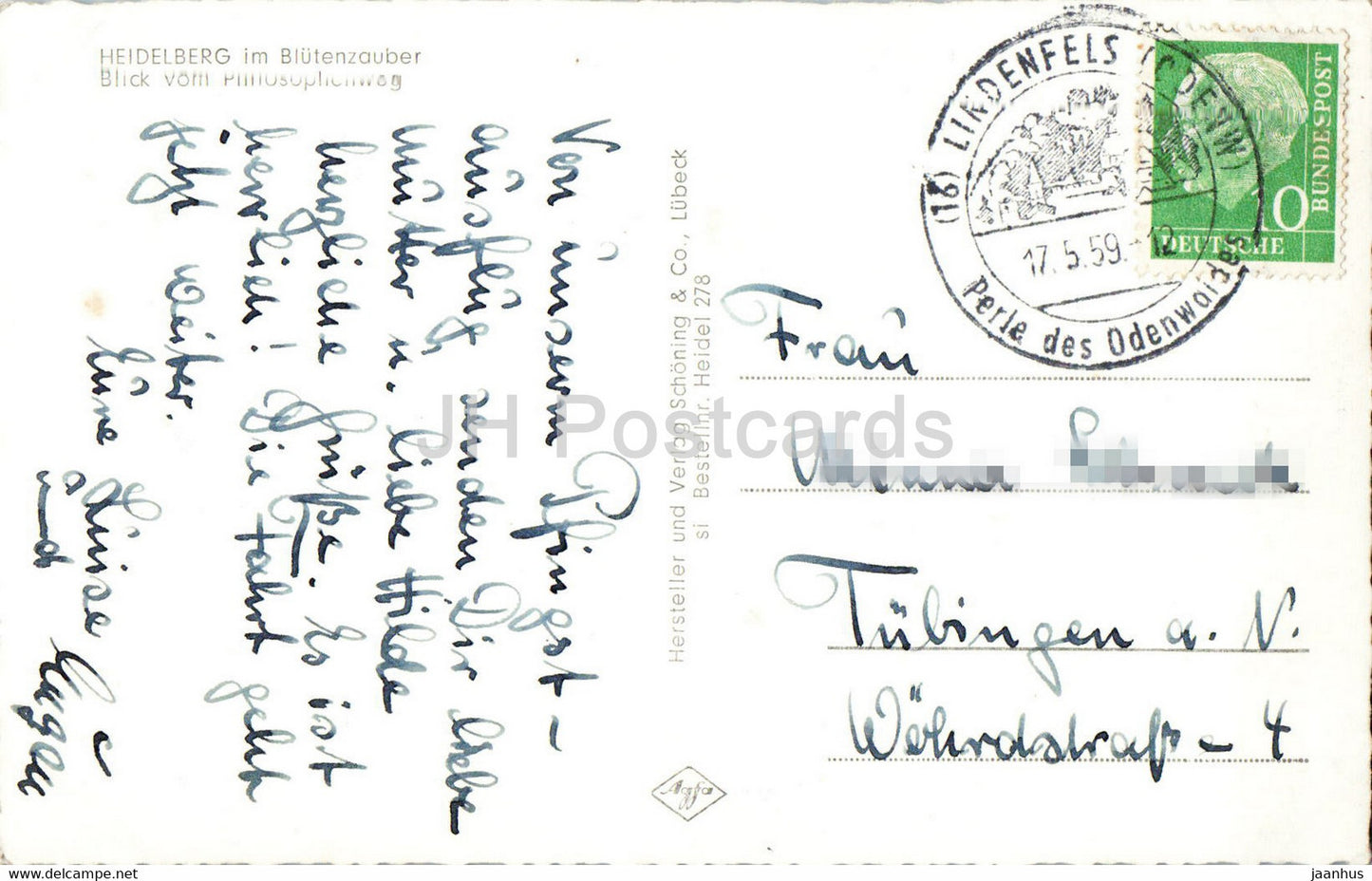 Heidelberg im Blutenzauber - Blick vom Philosophenweg - old postcard - 1959 - Germany - used