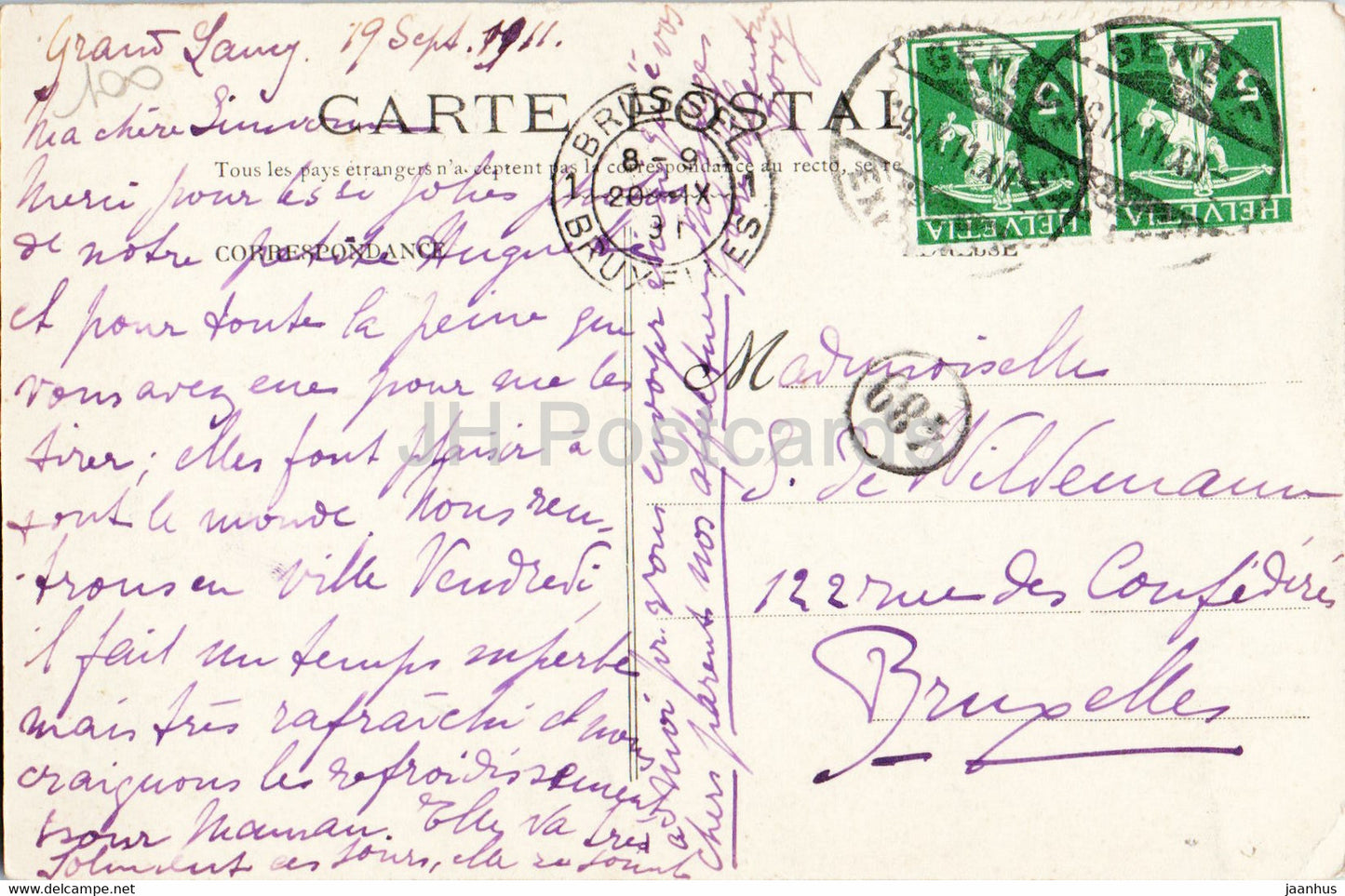 Grand Lancy - Pont Rouge - pont - carte postale ancienne - 1911 - France - occasion