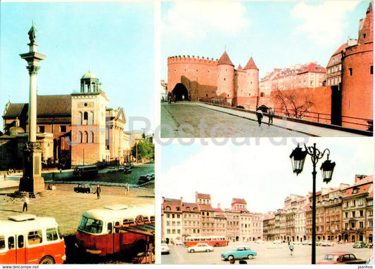 Warsaw - Warszawa - Widok na ulice Krakowskie Przedmiescie - Rynek Starego Miasta - bus - multiview - Poland - used - JH Postcards