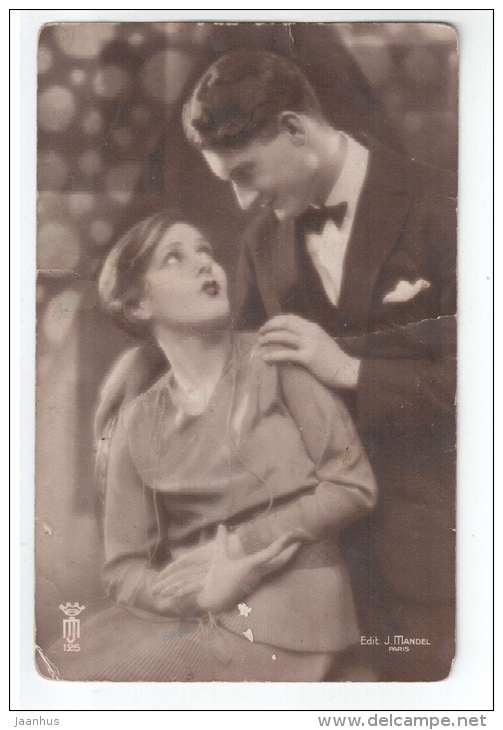 Man and Woman - couple - Edit J. Mandel - 125 - old postcard - circulated in Estonia 1930 Tornimäe - used - JH Postcards