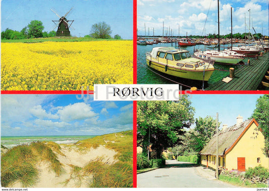 Rorvig - boat - windmill - multiview - 1990 - Denmark - used - JH Postcards