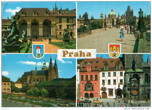 Praha - Prague - Wallenstein Garden - Charles Bridge - Old Town Hall - Czechoslovakia - Czech - used - JH Postcards