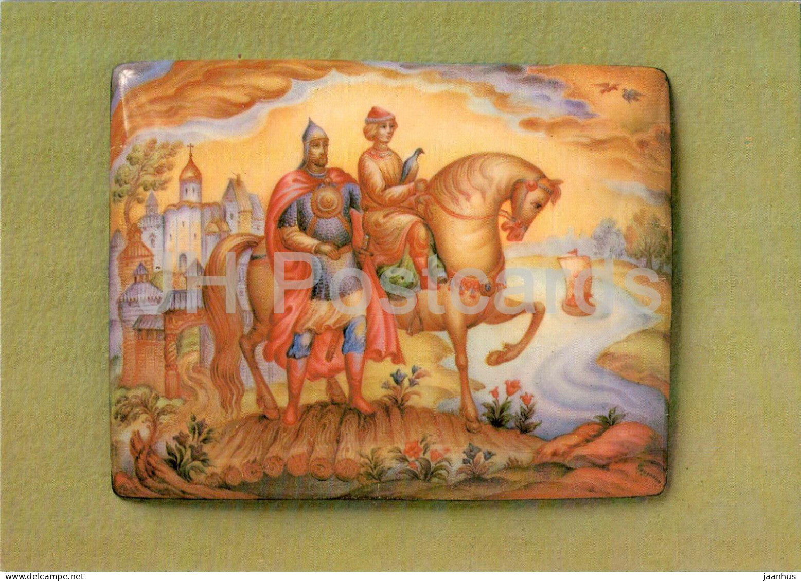 panneau Alexander Popovich by V. Grudinin - horse - Enamel Crafts of Rostov Finift - art - 1989 - Russia USSR - unused - JH Postcards