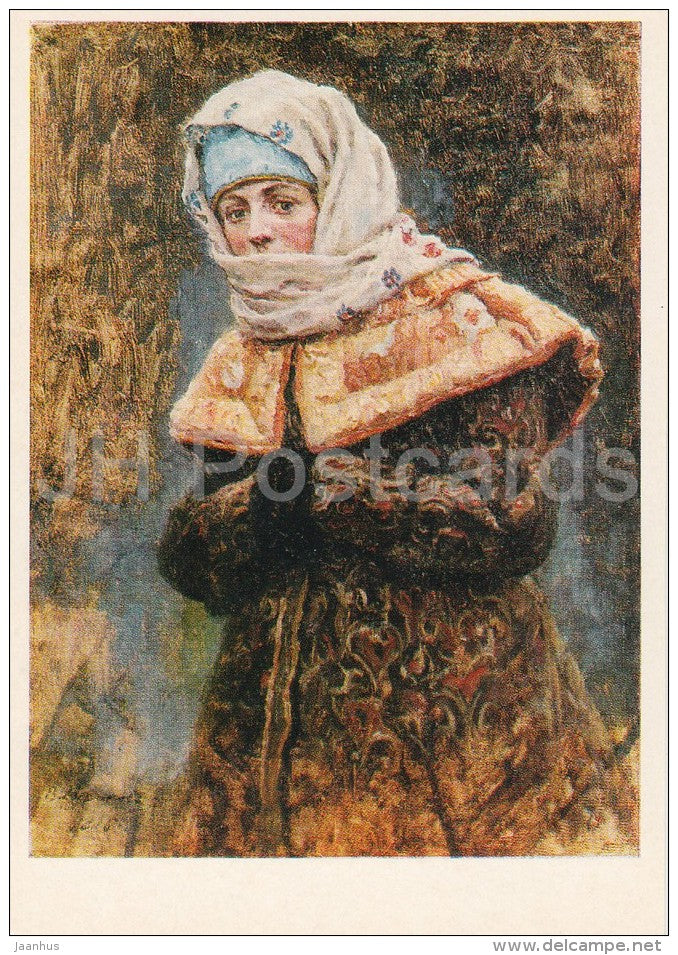 painting by V. Surikov - Boyaryshnia in yellow coat and white kerchief - Russian art - 1974 - Russia USSR - unused - JH Postcards