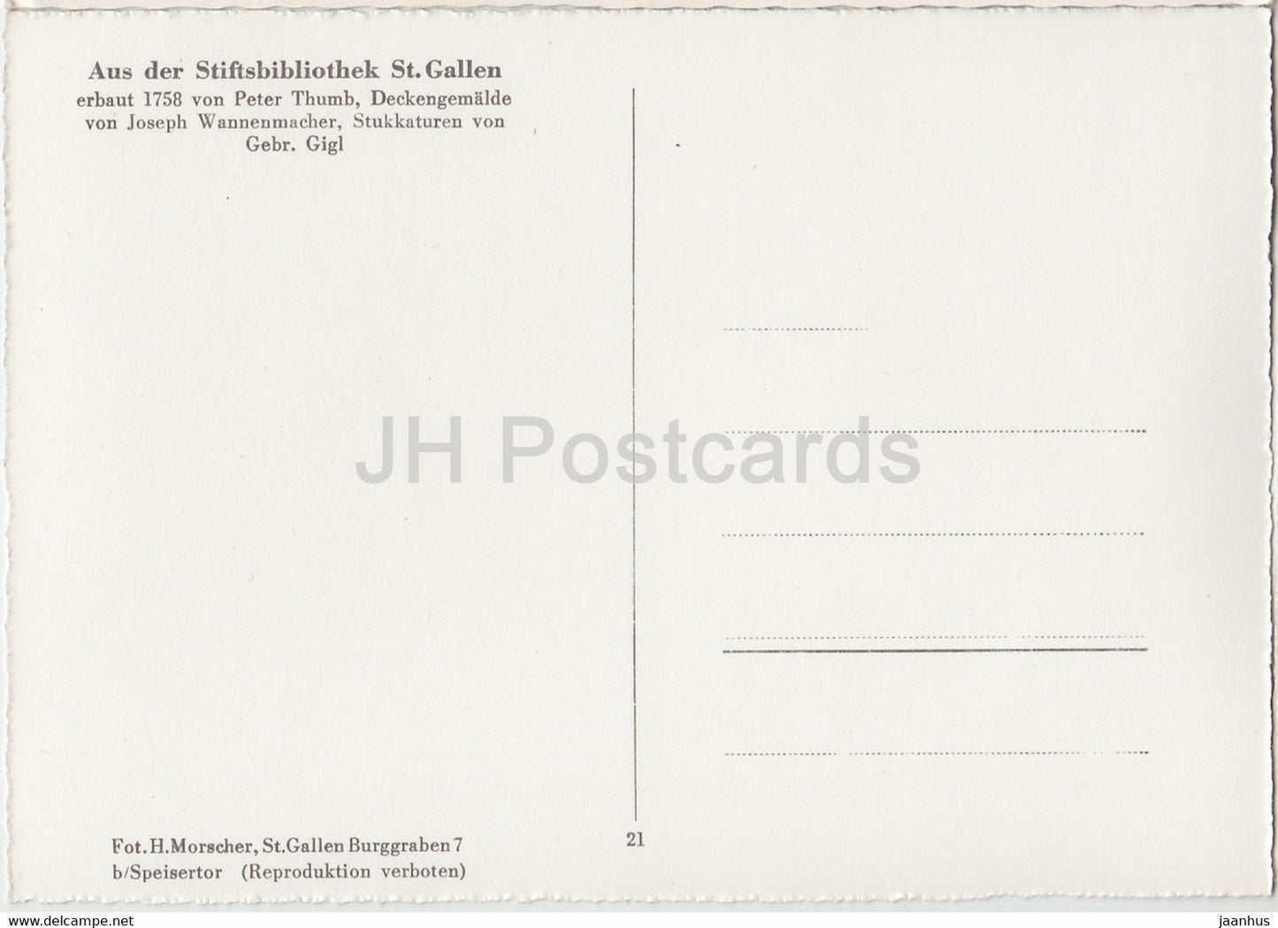 Deckengemälde - Aus der Stiftsbibliothek St. Gallen - Bibliothek - 21 - alte Postkarte - Schweiz - unbenutzt