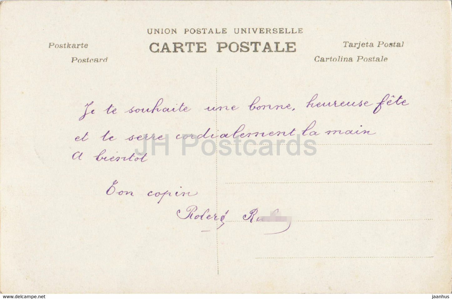 Birthday Greeting Card - Bonne Fete - boy - 1076 - AN Paris - old postcard - France - used