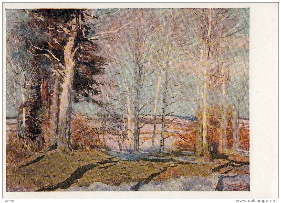 painting by S. Gerasimov - The Beginning og the Spring , 1953 - Russian art - 1960 - Russia USSR - unused - JH Postcards