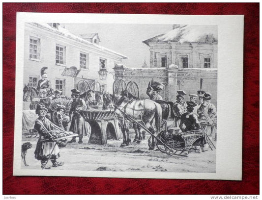 lithography by A.O. Orlowski, 1820  - cabrank - art - postcard printed in 1959 - Russia - USSR - unused - JH Postcards