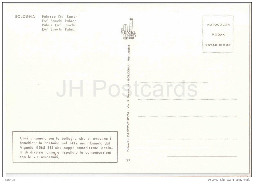 Palazzo De´Banchi - palace - Bologna - Emilia-Romagna - 27 - Italia - Italy - unused - JH Postcards