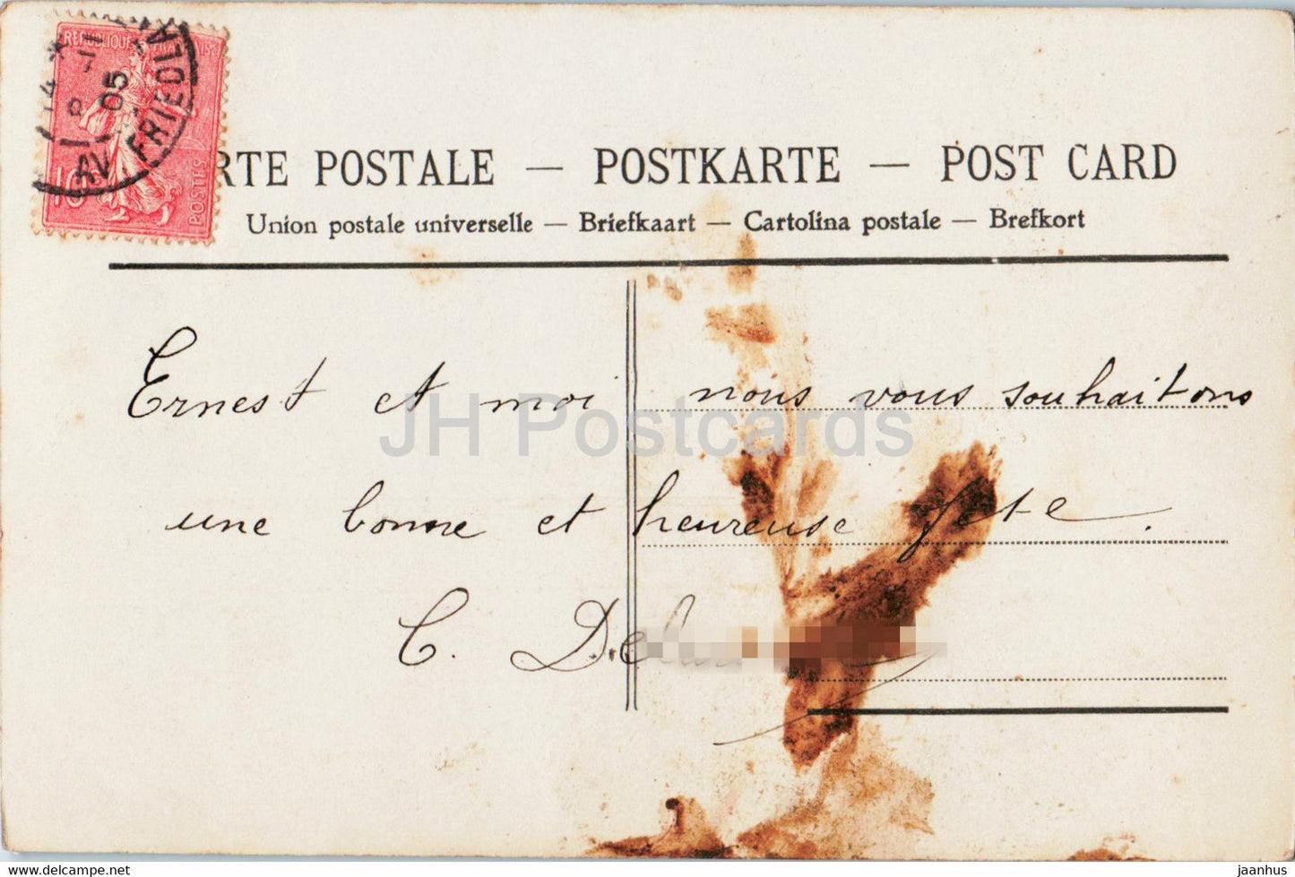 Grußkarte - Heureuse Fete - Frau - Blumen - 466 - alte Postkarte - 1905 - Frankreich - gebraucht