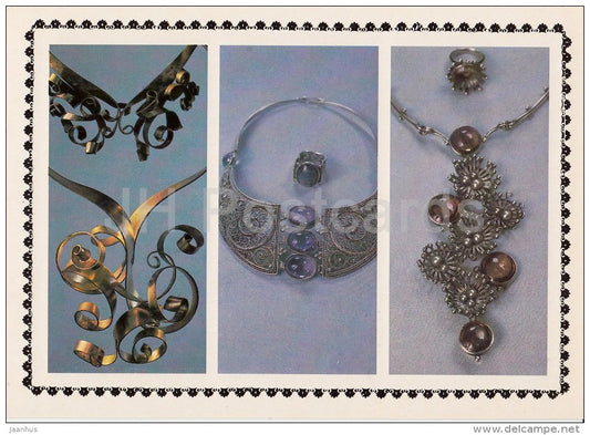 Breast decorations - A set of jewelry Russian and Spring - Modern art of Russian Jewelers - 1985 - Russia USSR - unused - JH Postcards