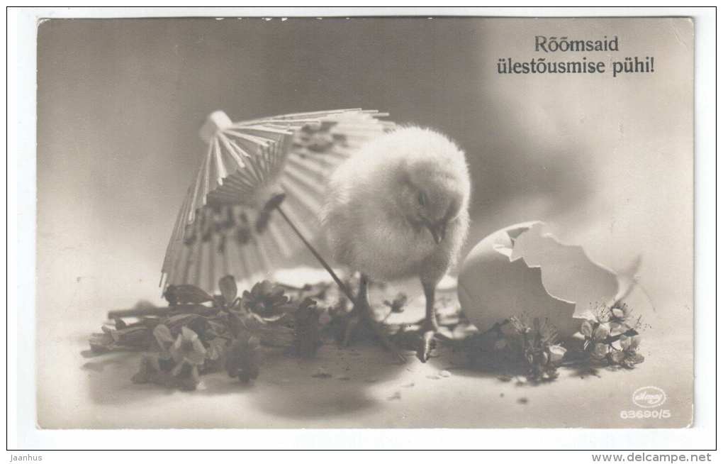 Easter Greeting Card - chicken - umbrella - Amag 63690/5 - circulated in Estonia 1929 Tallinn Martna- used - JH Postcards