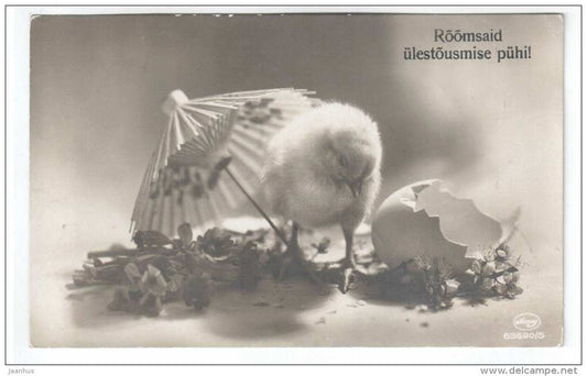 Easter Greeting Card - chicken - umbrella - Amag 63690/5 - circulated in Estonia 1929 Tallinn Martna- used - JH Postcards