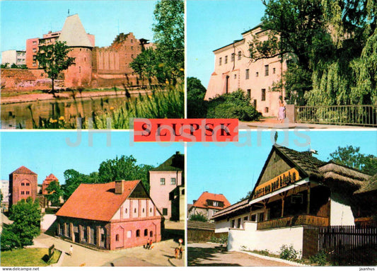 Slupsk - Baszta Czarownic - zamek - Mlyn Zamkowy - Brama Mlynska - tower - castle mill - multiview - Poland - unused - JH Postcards