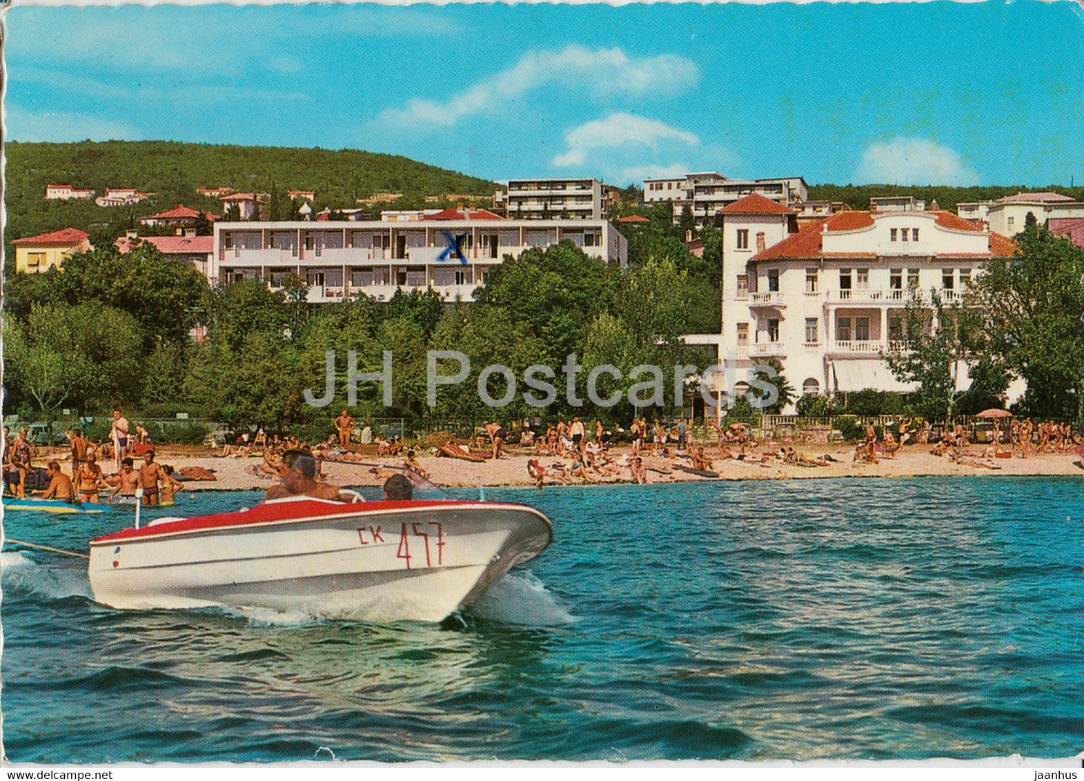 Crikvenica - beach - motor boat - 1971 - Yugoslavia - Croatia - used - JH Postcards