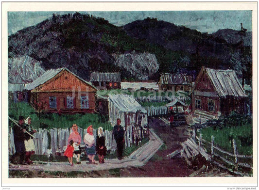 Portrait of Nina Sergeyeva - Evening in the Siberian village , 1966 - houses - Russian art - 1968 - Russia USSR - unused - JH Postcards