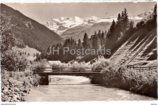 Kiental Blumlisalp - Brucke uber die Kiene - bridge - 4109 - Switzerland - 1952 - used - JH Postcards